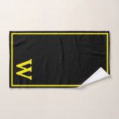Modern Elegant Black Yellow Monogram Script  バスタオルセット (ハンドタオル)