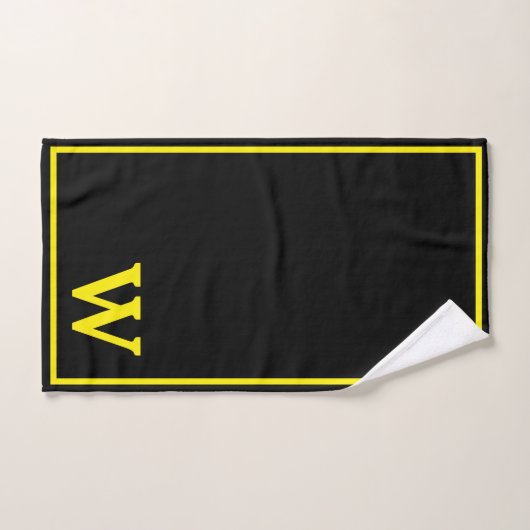 Modern Elegant Black Yellow Monogram Script  バスタオルセット (ハンドタオル)