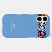 Modern Elegant Blue Black Floral Pattern  Case-Mate iPhoneケース (裏面 (横))