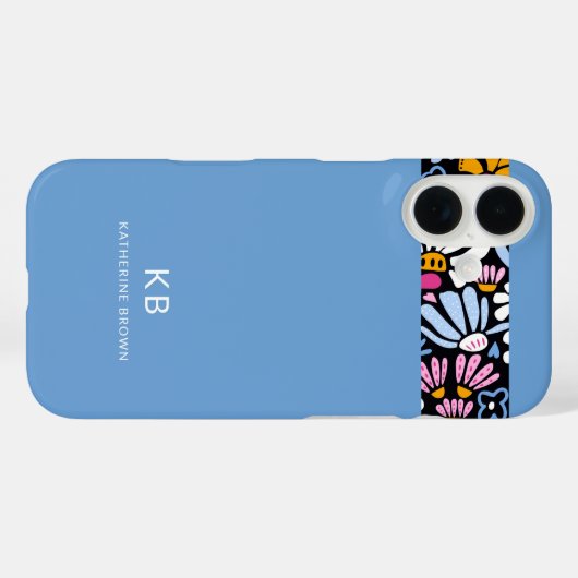 Modern Elegant Blue Black Floral Pattern  Case-Mate iPhoneケース (裏面 (横))