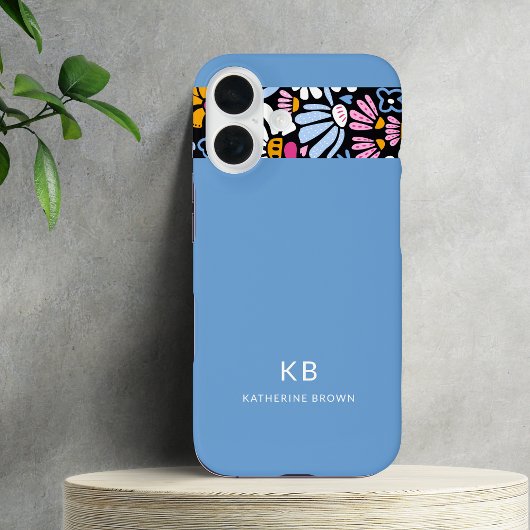 Modern Elegant Blue Black Floral Pattern  Case-Mate iPhoneケース
