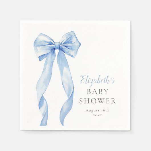Modern Elegant Blue Bow Boy Baby Shower スタンダードカクテルナプキン (正面)
