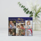 Modern Elegant Blue Five Photo Collage Christmas シーズンカード (スタンド正面)