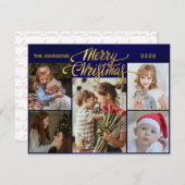 Modern Elegant Blue Five Photo Collage Christmas シーズンカード (正面/裏面)