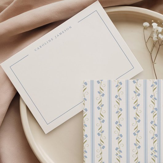 Modern Elegant Blue Floral Flat Note Card ノートカード
