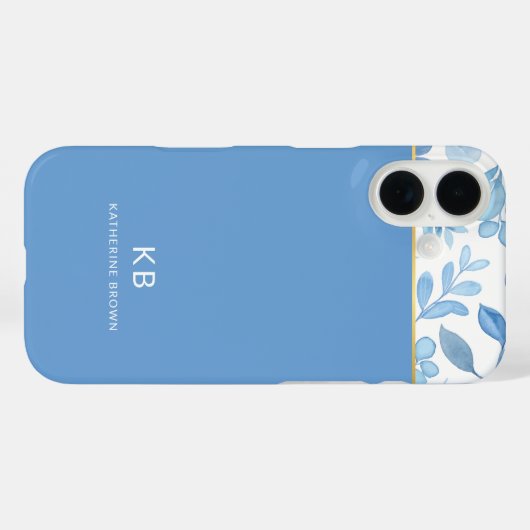 Modern Elegant Blue Floral Pattern  Case-Mate iPhoneケース (裏面 (横))