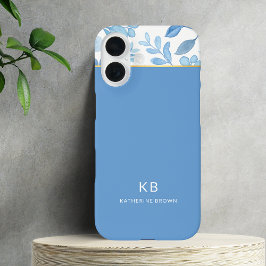 Modern Elegant Blue Floral Pattern  iPhone 16ケース