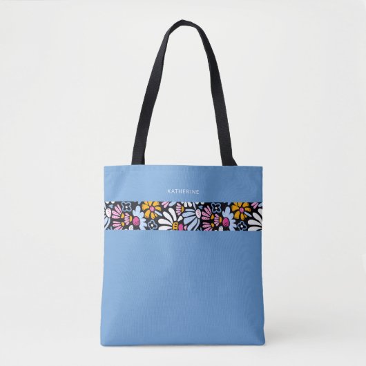 Modern Elegant Blue Floral Pattern Trendy トートバッグ (正面)