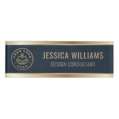 Modern Elegant Blue Gold Business Logo 名札 (正面)