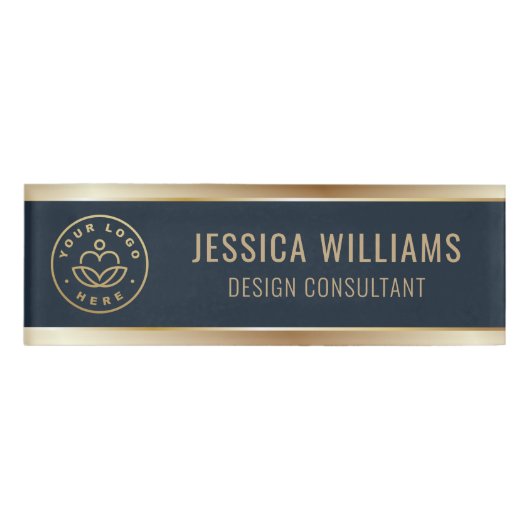 Modern Elegant Blue Gold Business Logo 名札 (正面)