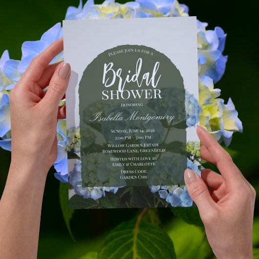 Modern Elegant Blue Hydrangea Bridal Shower 招待状