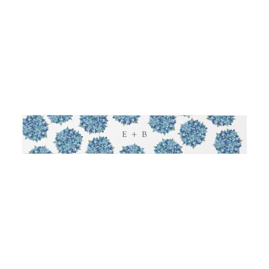 Modern Elegant Blue Hydrangeas Wedding Monogram 招待状ベリーバンド (フラット)