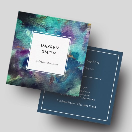 Modern Elegant Blue Purple Watercolor Abstract  スクエア名刺