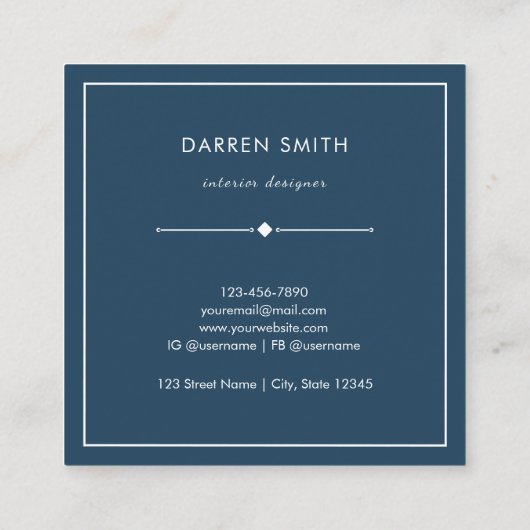 Modern Elegant Blue Purple Watercolor Abstract  スクエア名刺 (裏面)