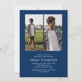 Modern Elegant Blue & White 3 Photo Graduation 招待状 (裏面)