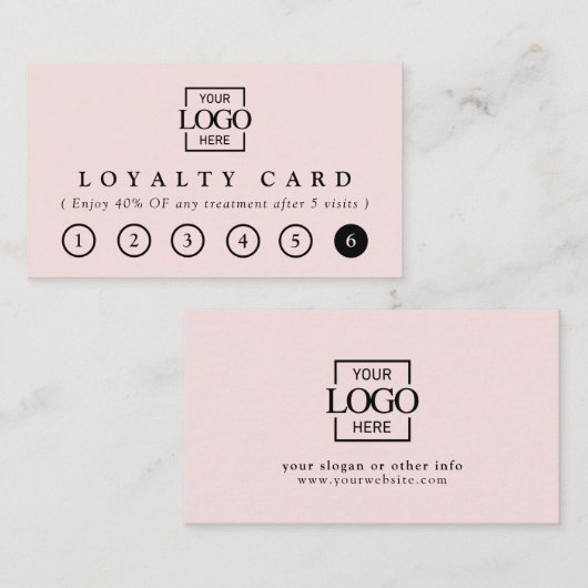 Modern Elegant Blush Pink Business Logo Reward ロイヤリティカード (正面/裏面)