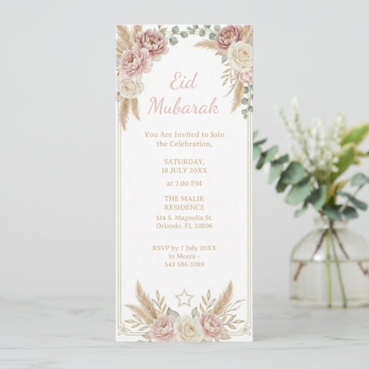 Modern Elegant Boho Floral Eid Mubarak Digital 招待状 (スタンド正面)