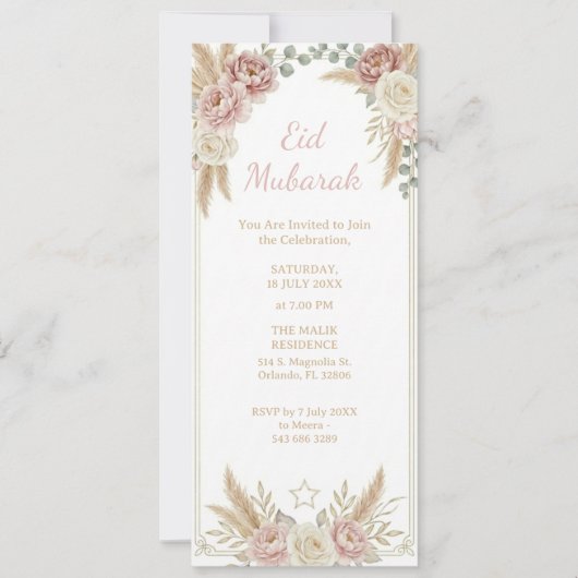 Modern Elegant Boho Floral Eid Mubarak Digital 招待状 (正面)