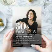 Modern Elegant Bold 50th Birthday Photo Invitation 招待状