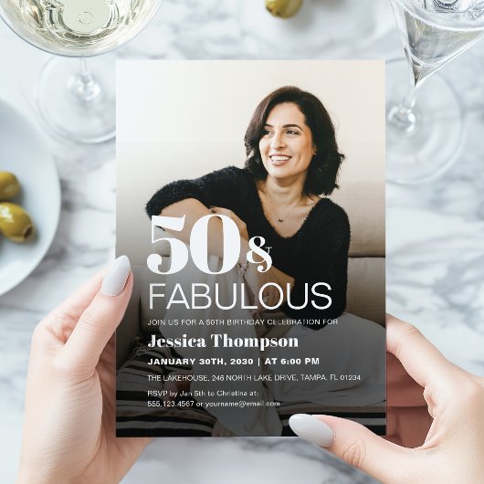 Modern Elegant Bold 50th Birthday Photo Invitation 招待状