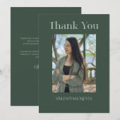 Modern elegant bold typescript dark green grad サンキューカード (正面/裏面)