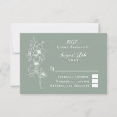 Modern Elegant Botanical Sage Green Wedding 出欠カード (正面)
