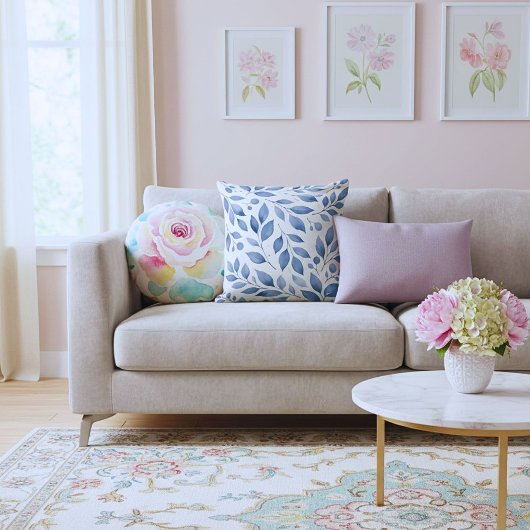 Modern elegant botanical  watercolor  navy blue クッション