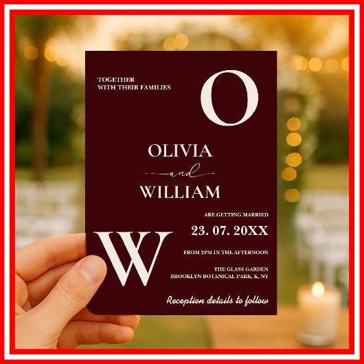 Modern Elegant Burgundy Wedding 招待状