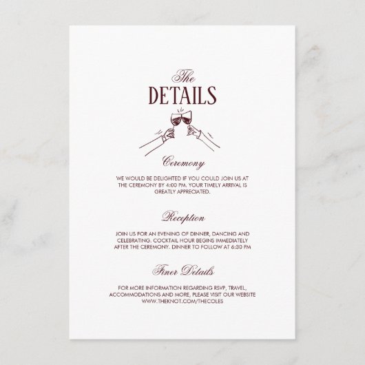 Modern Elegant Burgundy Wedding Details  エンクロージャーカード (正面)