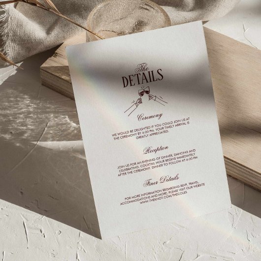 Modern Elegant Burgundy Wedding Details  エンクロージャーカード