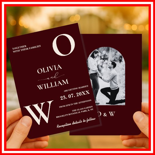 Modern Elegant Burgundy Wedding Photo 招待状