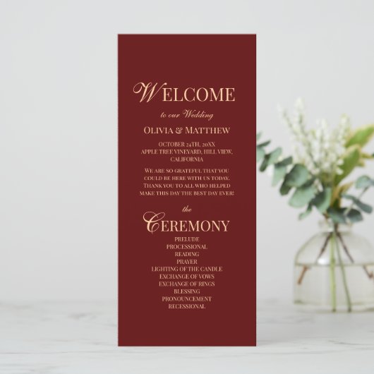 Modern Elegant Burgundy Wedding Program (スタンド正面)