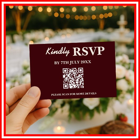 Modern Elegant Burgundy Wedding QR CODE RSVP