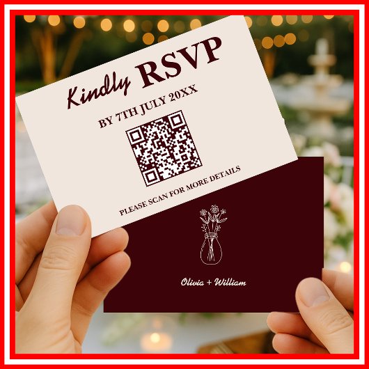 Modern Elegant Burgundy Wedding QR CODE RSVP