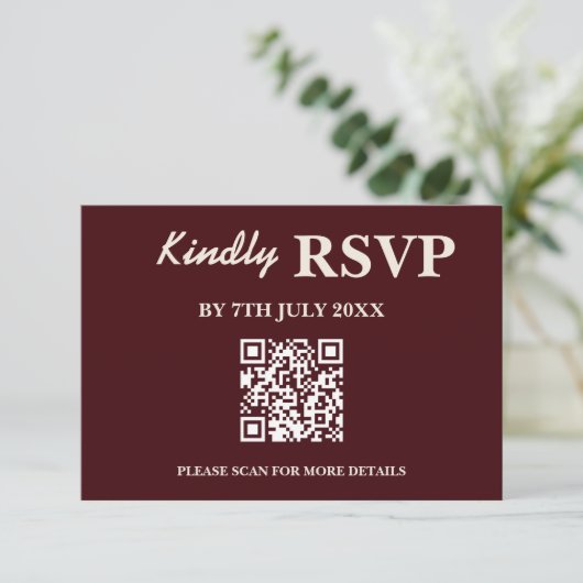 Modern Elegant Burgundy Wedding QR CODE RSVP (スタンド正面)