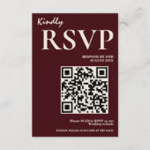 Modern Elegant Burgundy Wedding QR CODE RSVP エンクロージャーカード (正面)