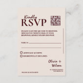 Modern Elegant Burgundy Wedding QR CODE RSVP エンクロージャーカード (裏面)