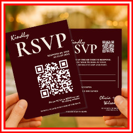 Modern Elegant Burgundy Wedding QR CODE RSVP エンクロージャーカード