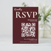 Modern Elegant Burgundy Wedding QR CODE RSVP エンクロージャーカード (スタンド正面)