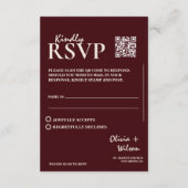 Modern Elegant Burgundy Wedding QR CODE RSVP エンクロージャーカード (裏面)