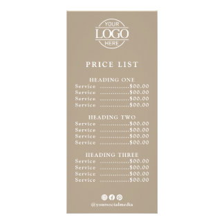 Modern Elegant Business Logo Salon Menu Price List ラックカード