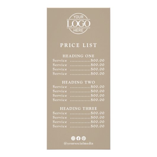 Modern Elegant Business Logo Salon Menu Price List ラックカード (正面)