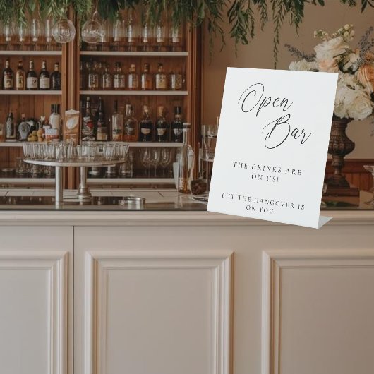 Modern Elegant Calligraphy Open Bar Wedding Sign  台座サイン