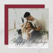  Modern Elegant Calligraphy Script Christmas Photo シーズンカード (正面/裏面)