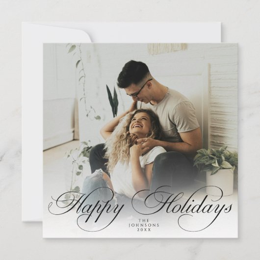  Modern Elegant Calligraphy Script Christmas Photo シーズンカード (正面)