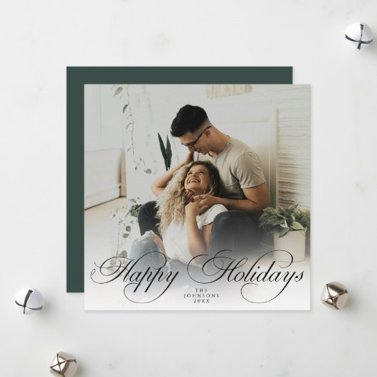  Modern Elegant Calligraphy Script Christmas Photo シーズンカード (正面/裏面インサイチュ)