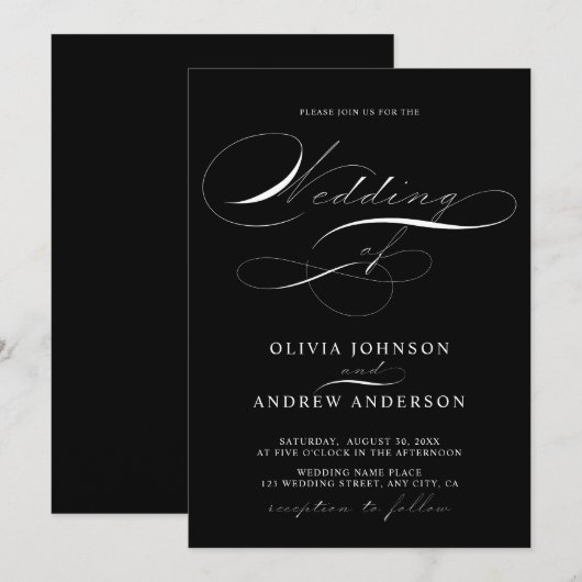 Modern Elegant Calligraphy Script Simple Wedding 招待状 (正面/裏面)