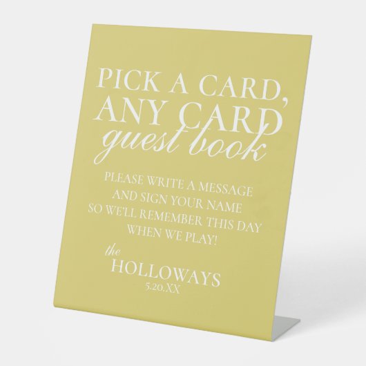 Modern Elegant Chartreuse Playing Card Guest Book 台座サイン (正面)