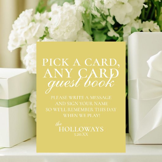 Modern Elegant Chartreuse Playing Card Guest Book 台座サイン