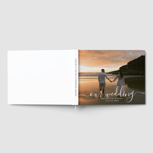 Modern Elegant Chic Handwritten Photo Wedding ゲストブック (全面)
